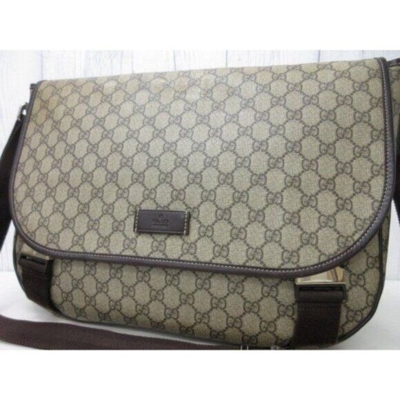 Authentic Gucci GG Plus XL Messenger Bag Canvas Monogram Flap Logo Supreme Tan - Picture 14 of 16